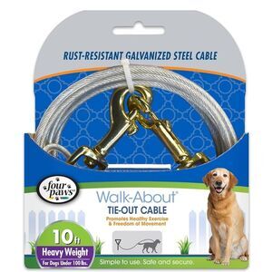 Four Paws NIP Silver Heavy Weight Dog Walk-About Tie-Out Cable 10ft Under 100lbs